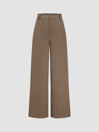 Middle Waist Stripe Button Straight Leg Trousers