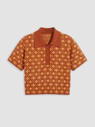 Polo Geometric Knitted Short Sleeve Top Curve & Plus