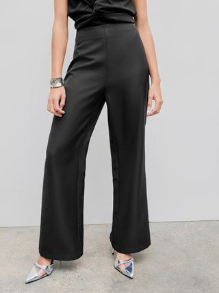 Middle Waist Solid Flared Trousers