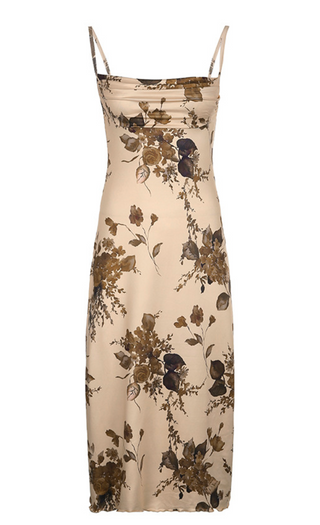 Knit Fabric Square Neck Floral Maxi Dress