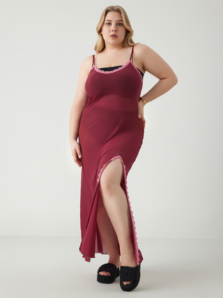 Mesh U-neck Split Pajama Maxi Dress Curve & Plus