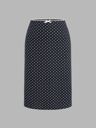 Mid Waist Polka Dot Bowknot Maxi Skirt Curve & Plus