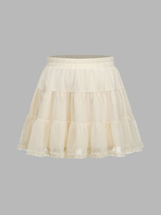 Middle Waist Solid Ruffle Mini Skirt Curve & Plus