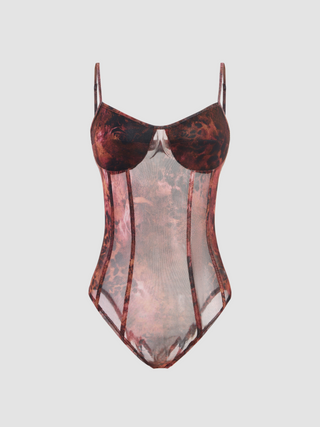 Mesh Sweetheart Leopard Corset Bodysuit