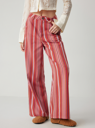 Middle Waist Stripe Straight Leg Trousers
