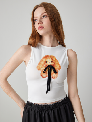 Puppy Bowknot Crop Tank Top