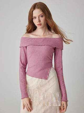 Knit Off-shoulder Solid Long Sleeve Top