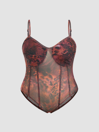 Mesh Sweetheart Leopard Corset Bodysuit  Curve & Plus