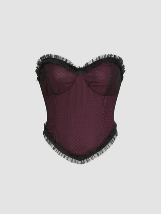 Mesh V-neck Corset Zipper Crop Top