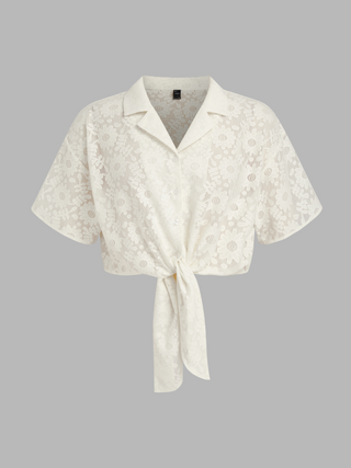 Lace Collar Floral Short Sleeve Blouse Curve & Plus