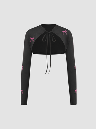 Knit Bowknot Long Sleeve Crop Shrug