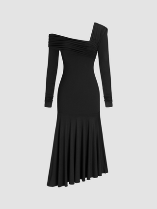 Jersey Asymmetrical Neck Split Midi Dress