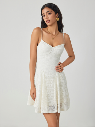 Lace Sweetheart Ruffle Mini Dress