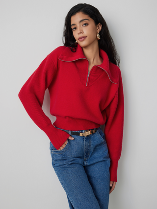 Polo Zipper Knitted Long Sleeve Sweater