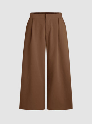 Middle Waist Solid Pleated Wide Leg Trousers Curve & Plus