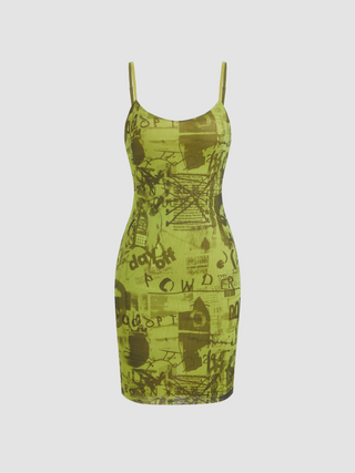 Mesh Abstract Split Mini Dress