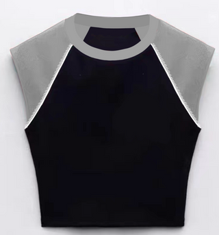 Patched Raglan Sleeve Crop Top