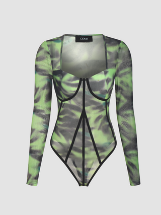 Mesh Sweetheart Abstract Bodysuit