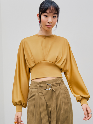 Round Neck Solid Corset Crop Sweatshirt