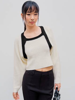 Knit Contrasting Binding Long Sleeve Shrug