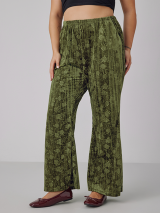 Mid Waist Floral Pocket Flared Trousers  Curve & Plus