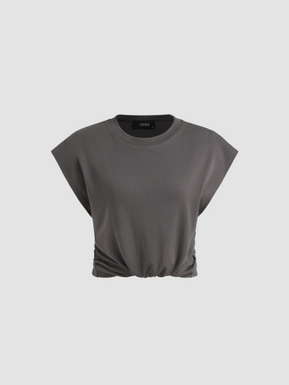 Round Neck Solid Short Sleeve Top