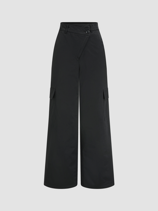 Mid Rise Solid Cargo Wide Leg Trousers