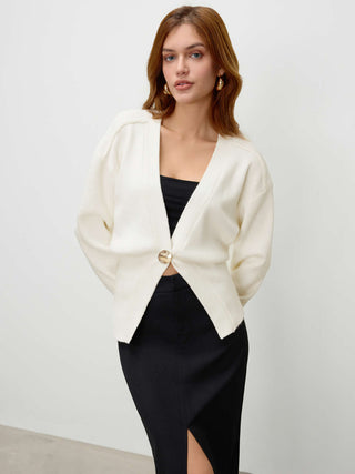 Knit V-neck  Metalic Button Cardigan