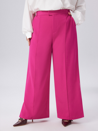 Middle Waist Solid Pocket Straight Leg Trousers Curve & Plus