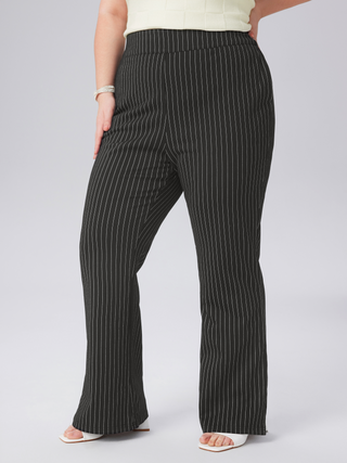Pinstripe Zipper Split Pocket Flared Trousers Curve & Plus