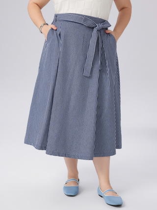 Middle Waist Stripe Knotted Maxi Skirt Curve & Plus