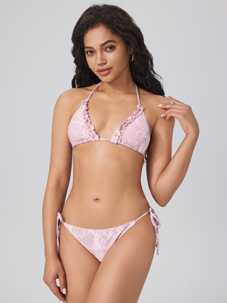 Paisley Triangle Ruffle Hem Tie Side Bikini Set