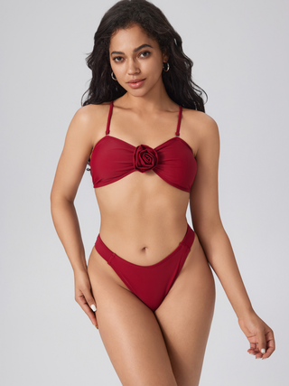 Rosette Solid Lace Up Bikini Set