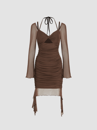 Mesh Sweetheart Ruched Twist Mini Dress