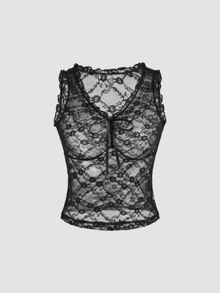 Lace V-neck Knotted Tank Top