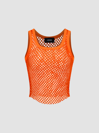 Round Neckline Hollow Out Crop Tank Top