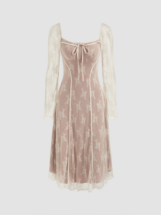 Jersey Sweetheart Lace Knotted Midi Dress