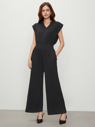 Rib Stand Collar Solid Sleeveless Jumpsuit