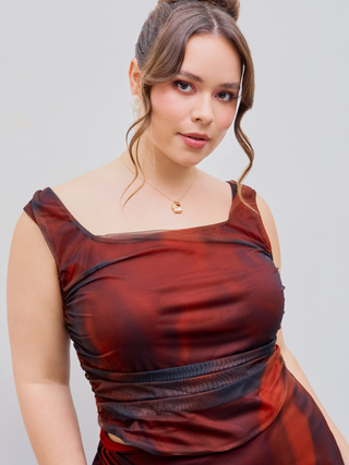 Mesh Square Neck Ruched Crop Top Curve & Plus