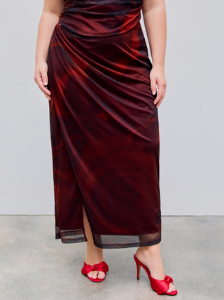 Mid Rise Floral Ruched Maxi Skirt Curve & Plus