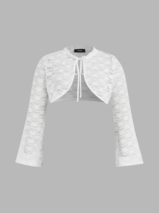 Lace Round Neckline Knotted Long Sleeve Shrug Curve & Plus