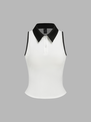 Polo Contrasting Binding Sleeveless Top