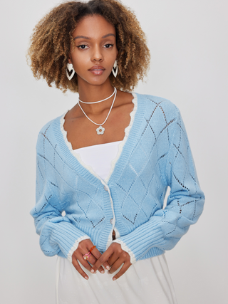 Knit V-neck Contrasting Binding Button Cardigan