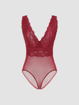 Mesh V-neck Lace Bodysuit