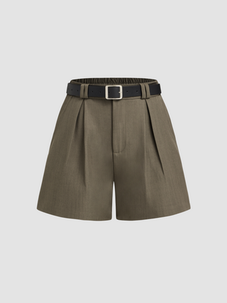 Mid Rise Solid Pocket Bermuda Shorts With Belt
