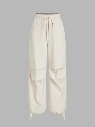 Linen-blend Mid Rise Knotted Pocket Solid Jogger Trousers
