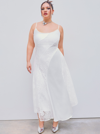 Lace Mesh Scoop Neck Floral Midi Dress Curve & Plus
