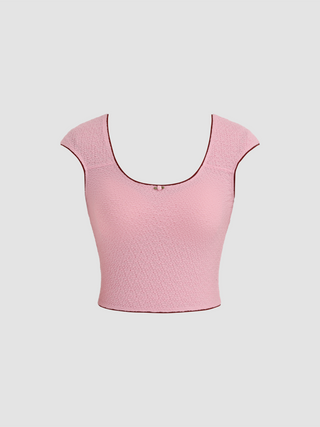 Rosette Texture Contrasting Binding Crop Tank Top