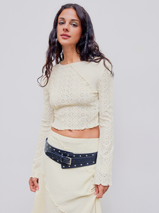 Round Neck Solid Long Sleeve Crop Top