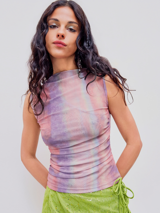 Mesh Stand Collar Tank Top